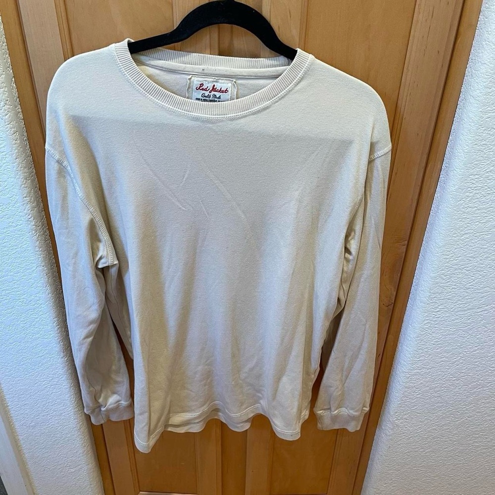 Men’s Light Cream Tan Basic Red Jacket Brand Long Sleeve Shirt Size Medium